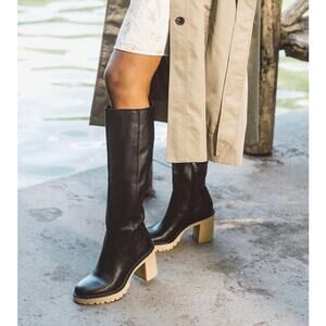 Dolce Vita Corry H2O Tall Boots Black WP Leather Size 8 NIB Chic Chunky Platform